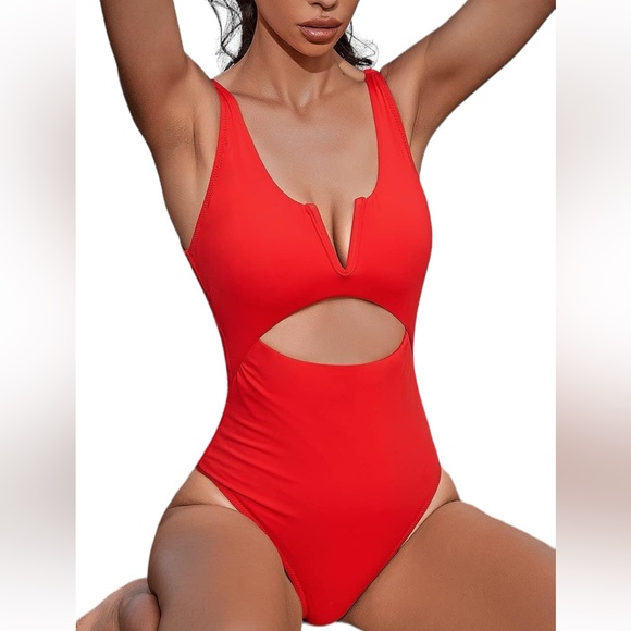 MEYEEKA one piece high cut sides cheeky swimsuit V front Push Up Swimwear NWT - Picture 3 of 11